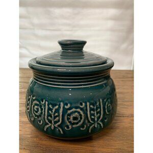 Vtg Retro Crown Devon England Blue Pottery Tureen Crock with Lid